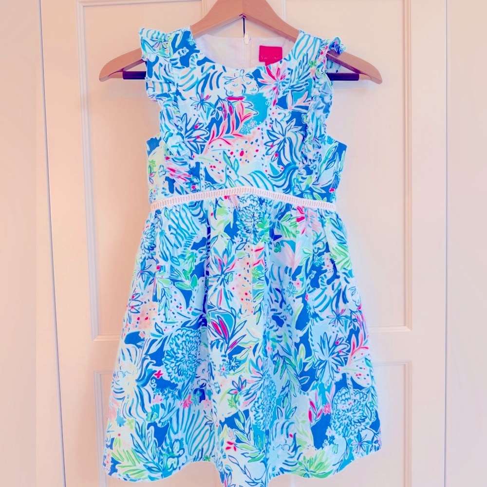 Lilly Pulitzer Girls Madelina - coastal blu ruffle dress size 10